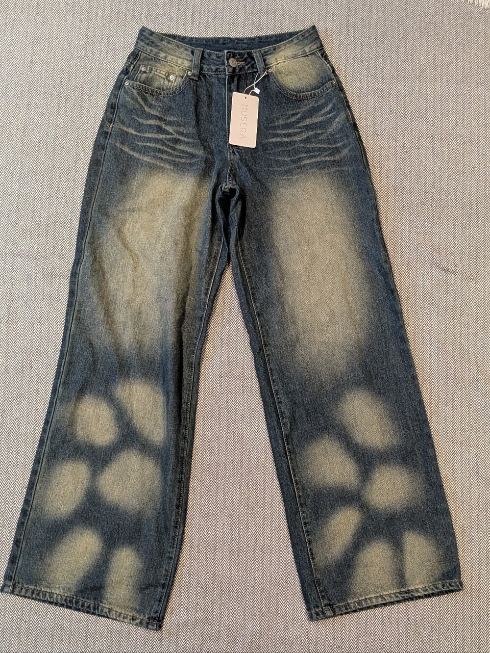NWT Women's Faded Washed Blue Wide-Leg Jeans (size 25) Grunge Indie Sleeze